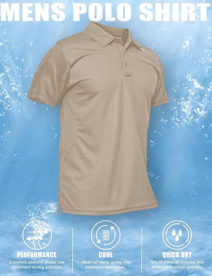 Men's Quick Dry Tactical Polo Shirt - Performance Short Sleeve Golf Shirt in Pique Jersey