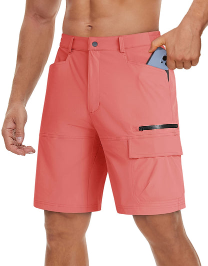 TACVASEN Mens Cargo Shorts Outdoor Lightweight Quick Dry Casual Golf Summer Hiking Dress Work Shorts Fishing Elastic Waist Pink 40