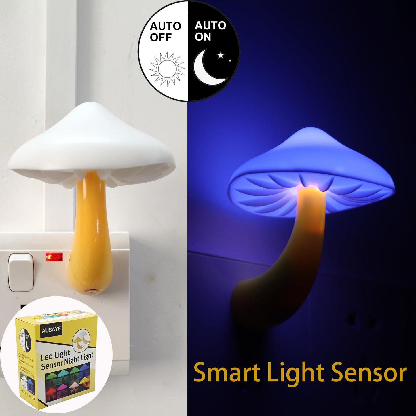 AUSAYE 4 Pack Plug in Night Light, Mushroom Light LED Nightlights for Kids, Adults, Bedroom, Bathroom,Hallway, Stairs, Kitchen Blue