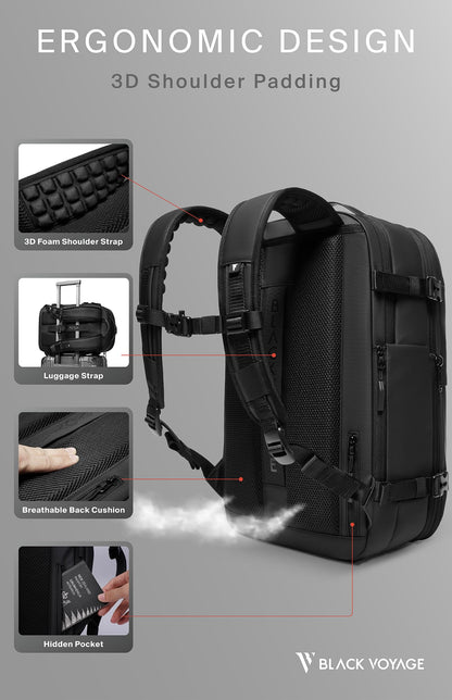Vortex Vacuum Seal Travel Backpack 60L Exapandable Air Compression System Water Resistant TSA Lock Carry-On Suitcase Luggage Black AERO - Vacuum Pump Included