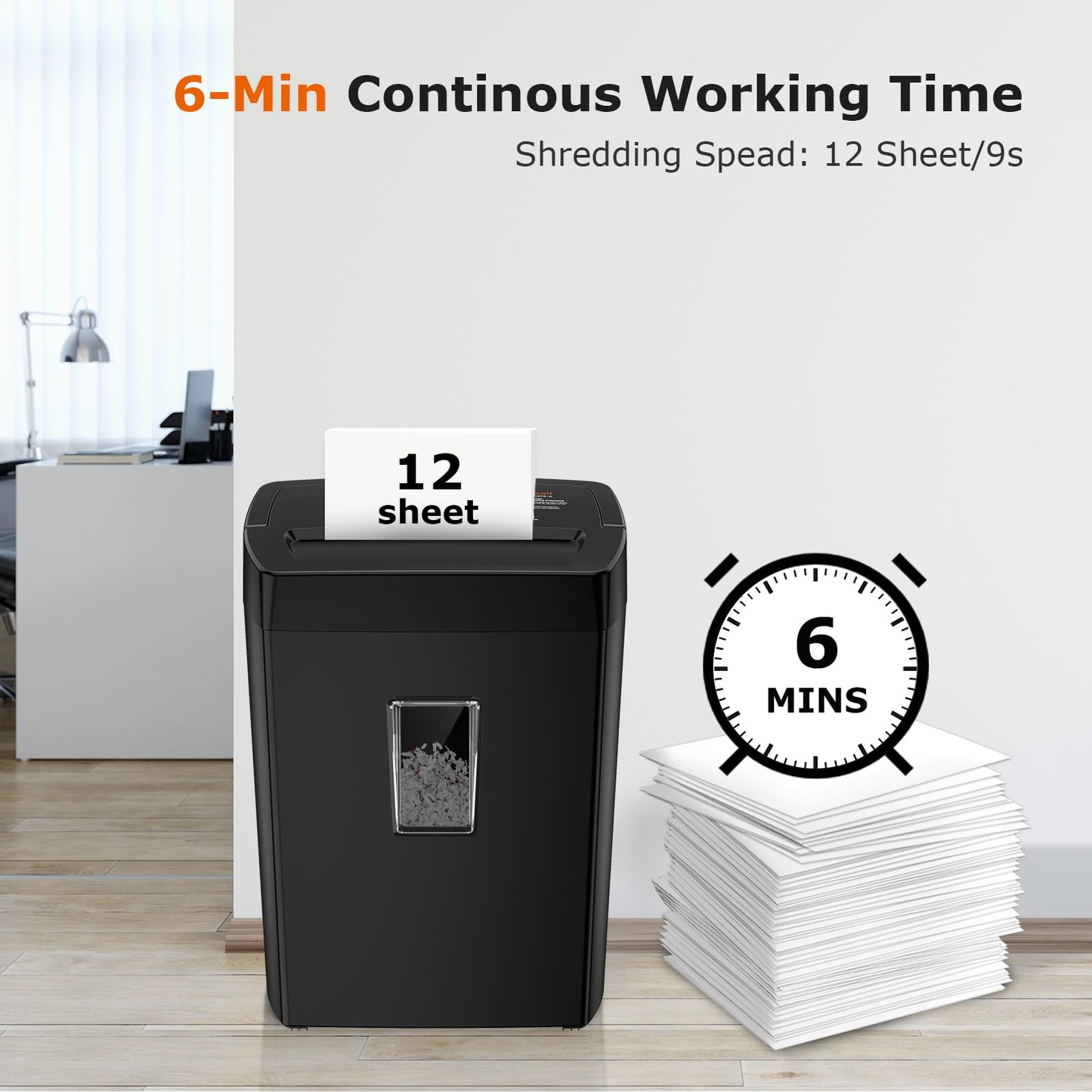 Bonsaii 12-Sheet Cross Cut Paper Shredder, 5.5 Gal Home Office Heavy Duty Shredder for Paper, Credit Card, Mail, Staples, with Transparent Window, High Security Level P-4 (C275-A)
