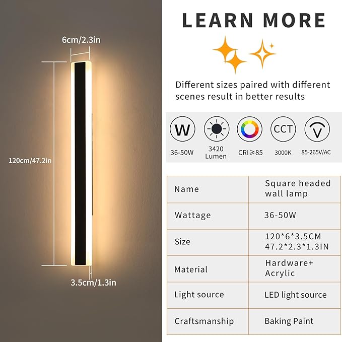 Mikeru 2pack 47.2inch Outdoor Wall Light Fixtures, 3000K Modern Outdoor Lights Exterior for House Ip65 Waterproof Rust Long LED Wall Light Fixtures Hardwire Wall Mount Exterior Lighting for Garage