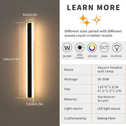 Mikeru 2pack 47.2inch Outdoor Wall Light Fixtures, 3000K Modern Outdoor Lights Exterior for House Ip65 Waterproof Rust Long LED Wall Light Fixtures Hardwire Wall Mount Exterior Lighting for Garage