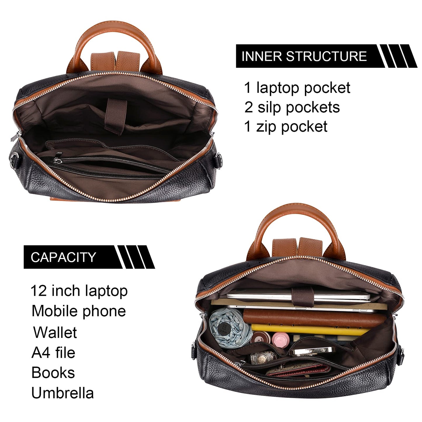 Over Earth Genuine Leather Backpack Purse for Women Fashion Shoulder Bag Ladies Crossbody Handbag(O188E Black/Brown RP)