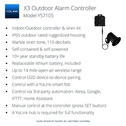 YoLink Outdoor Security Siren & Smart Alarm Controller Kit - Loud 110 dB, Wireless, Battery-Powered, 1/4 Mile Range, Android-iOS App, Alexa, Google, IFTTT, Home Assistant, Hub Required!
