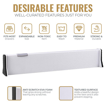 RAPTUROUS Adjustable Deep Drawer Divider – 5" Tall, Expandable 13-22", 10-Pack, Non-Slip Drawer Dividers for Clothes, Dresser, Kitchen & Office Organization (White)