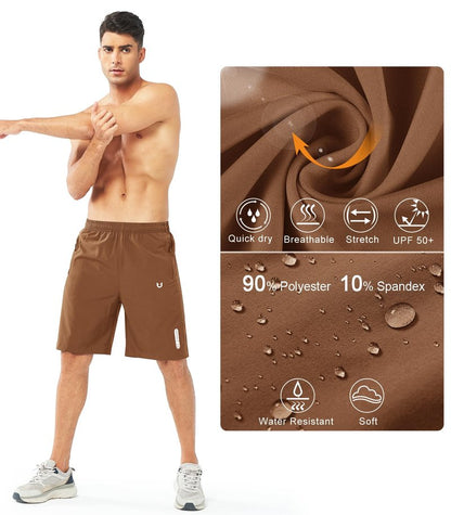 NORTHYARD Men's Athletic Running Shorts Gym Workout 7"/9"/5" Quick Dry Lightweight Sports Basketball Tennis 3 Zipper Pockets BROWN-9inch L
