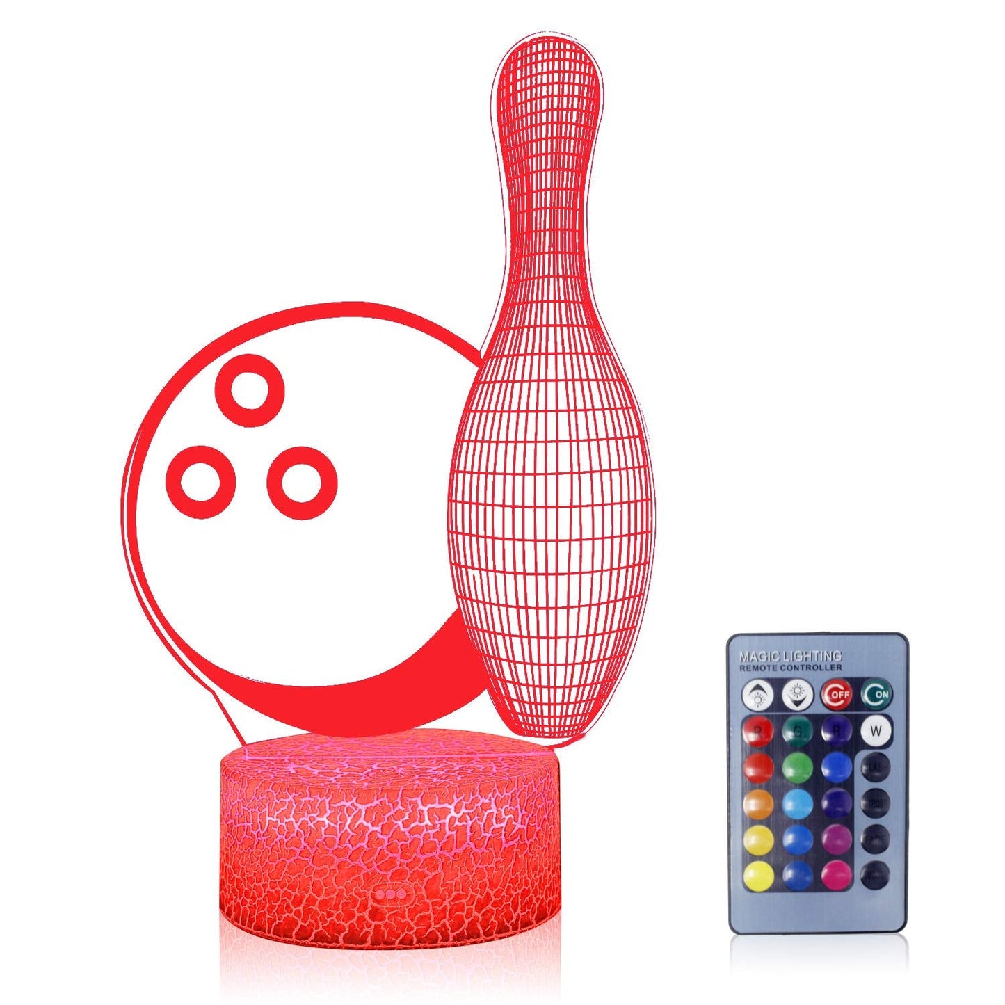 AZALCO 3D Illusion Bowling Night Light Teenager Christmas Gifts Xmas Gift Lamp 16 Color Change Touch White Crack Base Birthday Present with Remote Control Boys Girls
