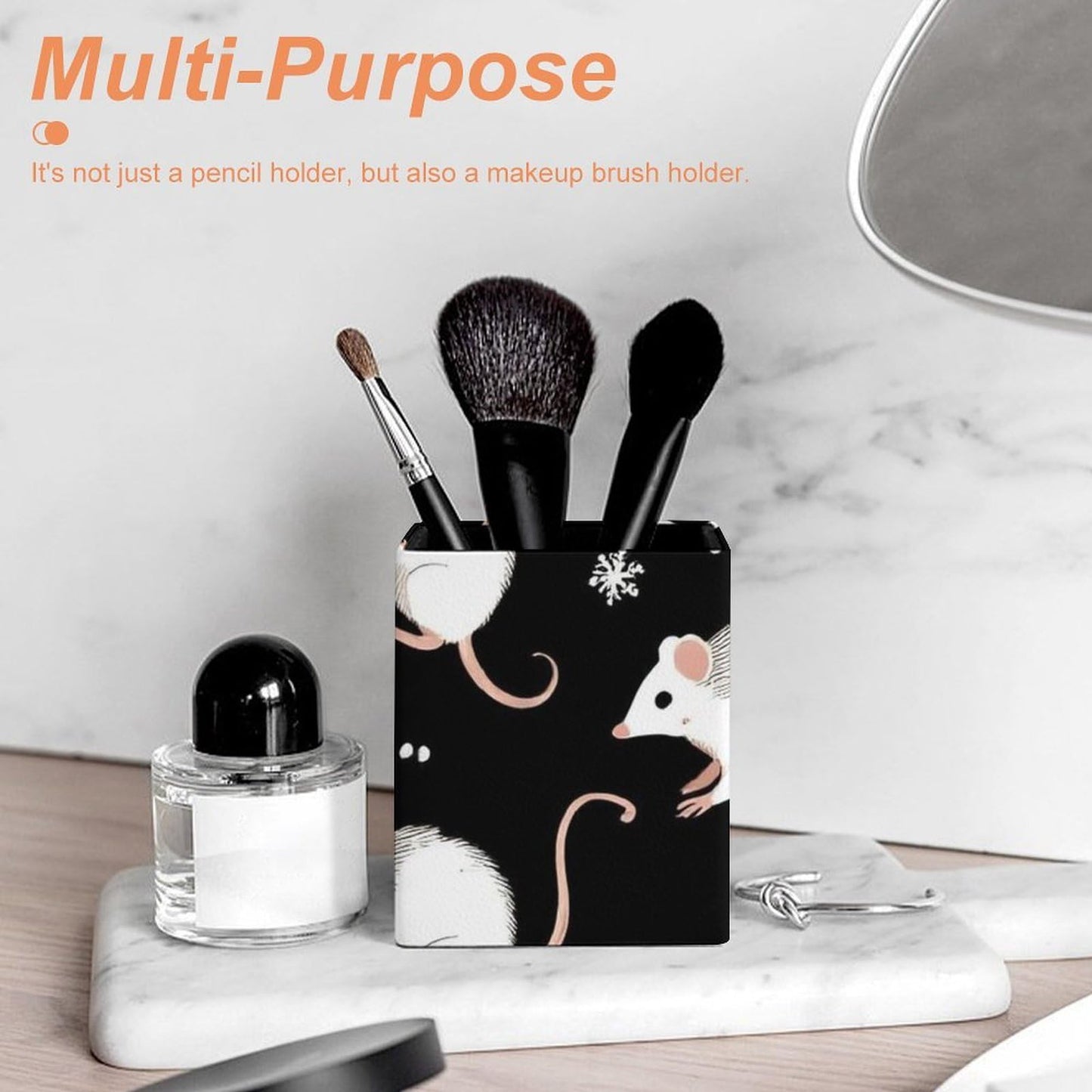 UTRSIFB Holder Cup Makeup Brush Storage Organizer, Waterproof Multifunctional Office Supplies, Pen Holder Square Leather Pencil Opossum