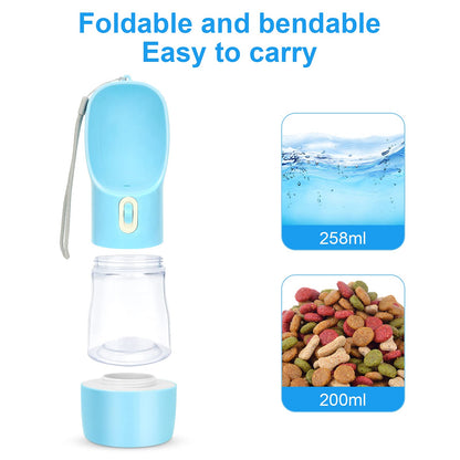 madeking Dog Water Bottle Portable Pet Water Bottle Leak Proof Dog Water Dispenser and Food, Multifunctional Outdoor Water&Food Bowl for Dogs and Cats (Bule)