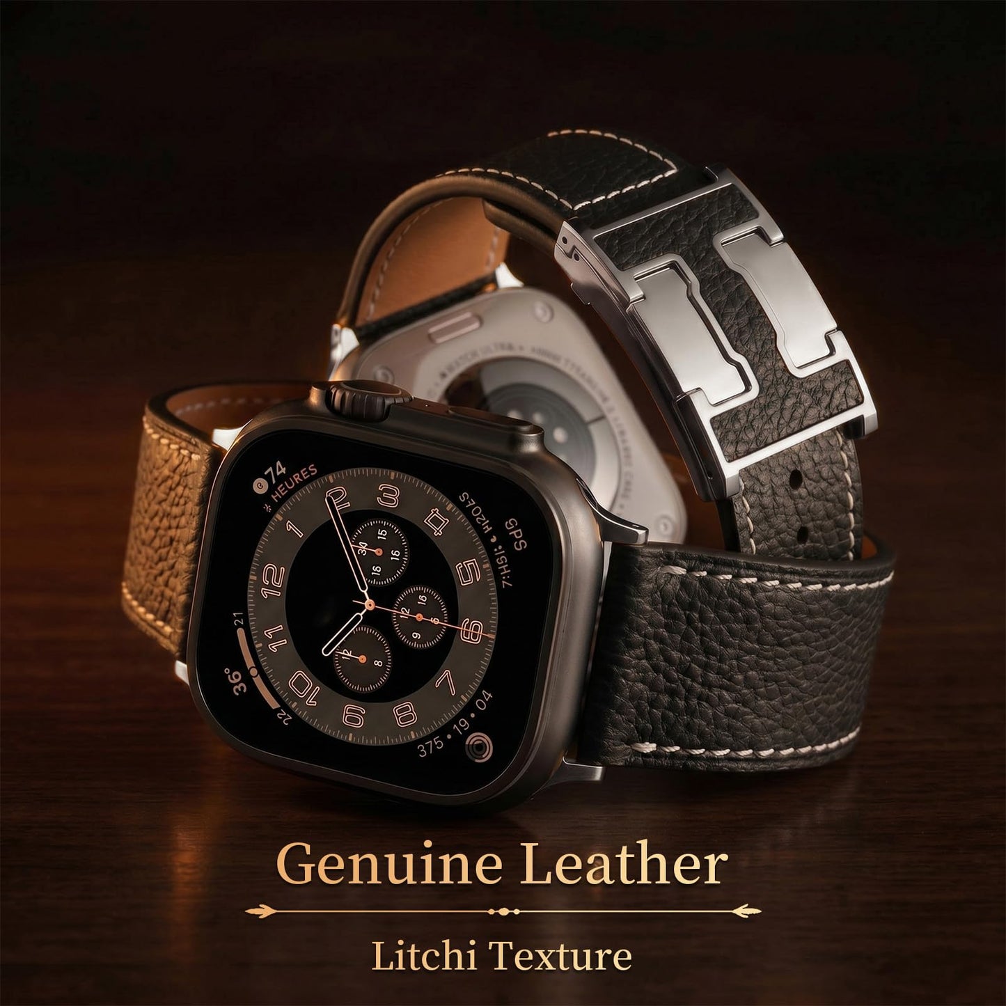 Genuine Leather Band Compatible with Apple Watch 49mm 46mm 45mm 44mm 42mm for Men,Leather Replacement Strap with Magnetic Buckle for iWatch Ultra 3/2/Ultra Series11 10 9 8 7 6 5 4 SE3/2/1