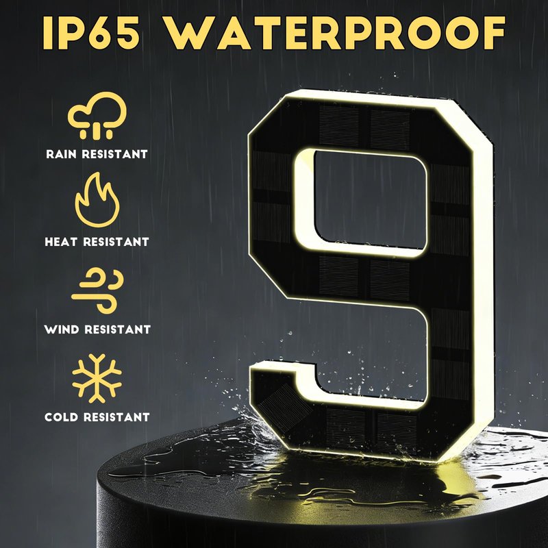 2026 New Solar House Numbers for Outside, Light Up Address Numbers for House, No Drill Adhesive or Screw Mount, IP65 Waterproof LED Illuminated Modern Address Sign, Dusk to Dawn (0, 6.7 inch)