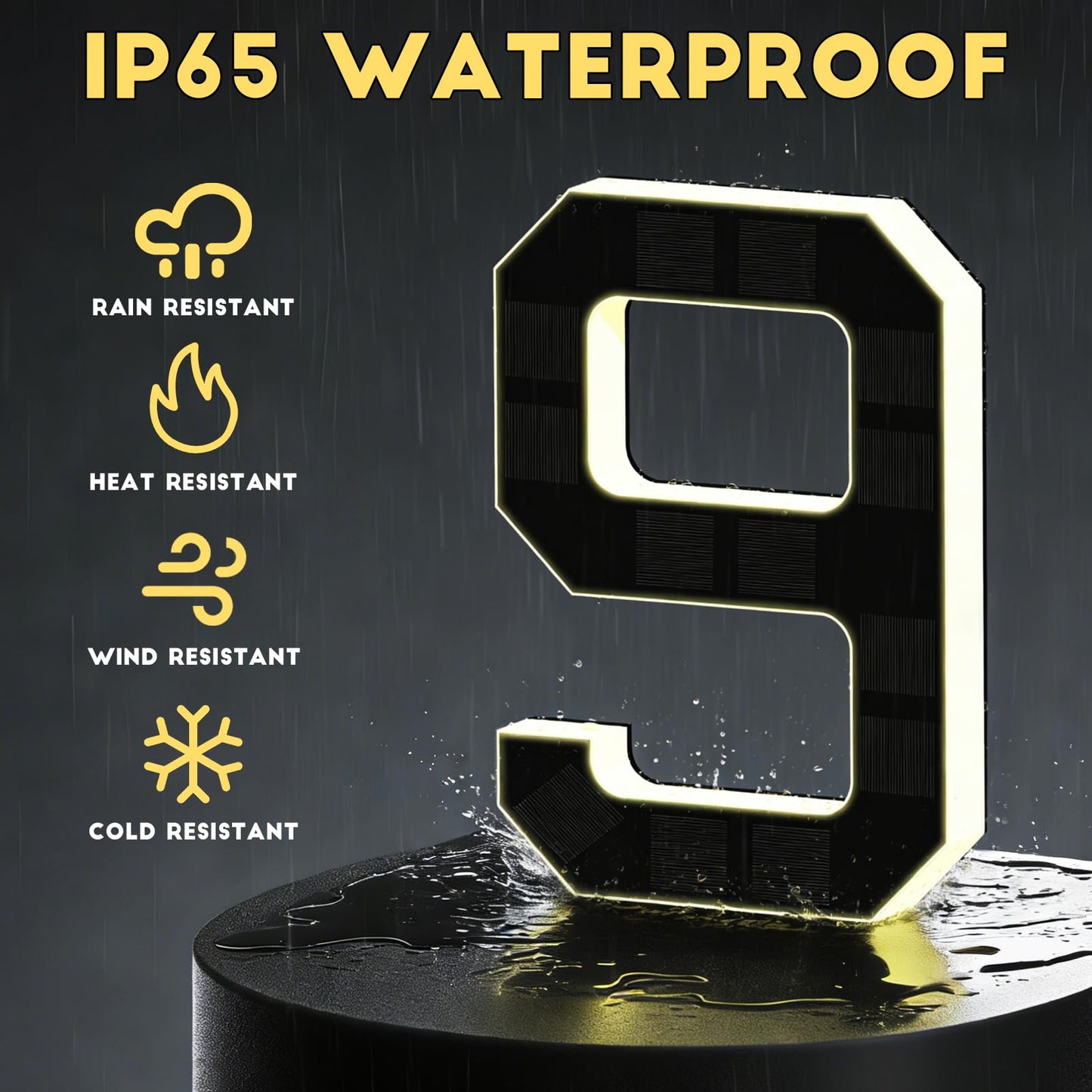 2026 New Solar House Numbers for Outside, Light Up Address Numbers for House, No Drill Adhesive or Screw Mount, IP65 Waterproof LED Illuminated Modern Address Sign, Dusk to Dawn (B, 9 inch)