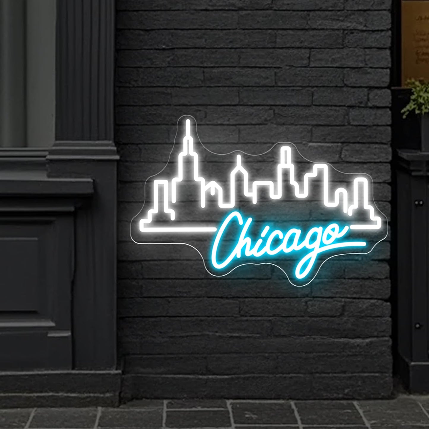 City Light Chicago Neon Sign, Skyline Neon Light, Home Wall Office Decor, Chicago City Led Sign, City Sign for Christmas Birthday Gifts Women Gift Bar Pub Store Club Garage Home Party-White-17.3"