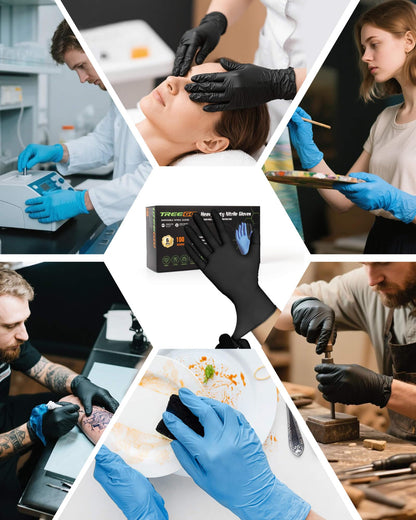 TREEGO 6 Mil Black Nitrile Gloves Large – Heavy Duty Disposable Latex & Powder Free, Chemical Resistant, Textured Grip for Mechanic, Automotive and Food Handling – 50 Count