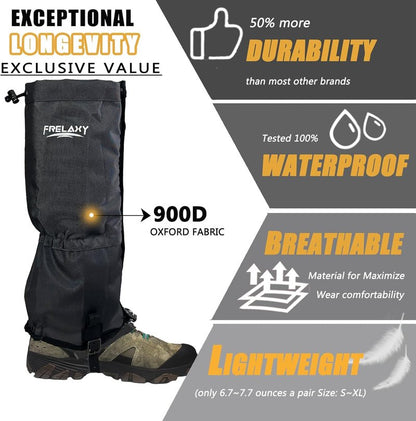 Frelaxy Ultra High-Performance Hunting Leg Gaiters - 100% Waterproof with Adjustable Rubber Foot Strap | Perfect for Hiking & Snow