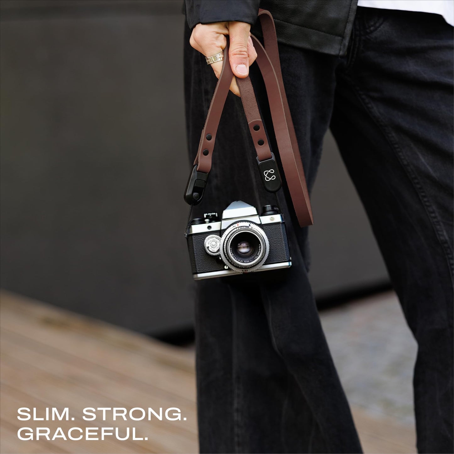 C Coiro Slim Leather Camera Strap with Quick Release, Neck Adjustable Camera Shoulder Strap SLR Compatible with All Camera Brands, Classic/Brown