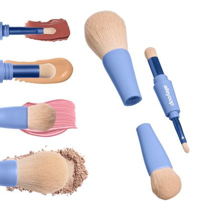 Alleyoop Multi-Tasker 4-in-1 Travel Makeup Brush Set – Compact Makeup Brushes with Blending Sponge, Eyeshadow, Eyebrow & Liner, Blush & Bronzer Brush – Mini Makeup Tools Kit for Women, Vegan