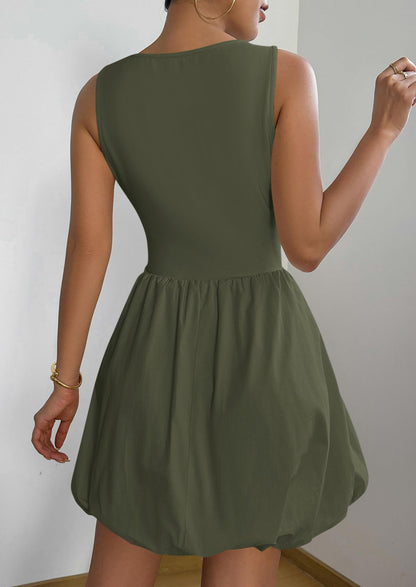PRETTYGARDEN Summer Dresses for Women 2025 Casual Sleeveless Tank Mini Short Dress Crew Neck Bubble Sundress with Pockets (Army Green,Medium)