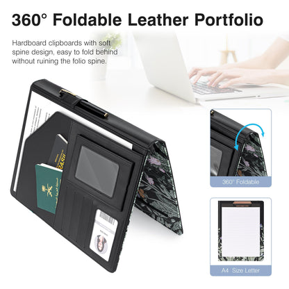 Ospelelf Foldable Leather Clipboard Padfolio with Notepad 8.5 x 11, Business Clipboard Portfolio Organizer, Flowers