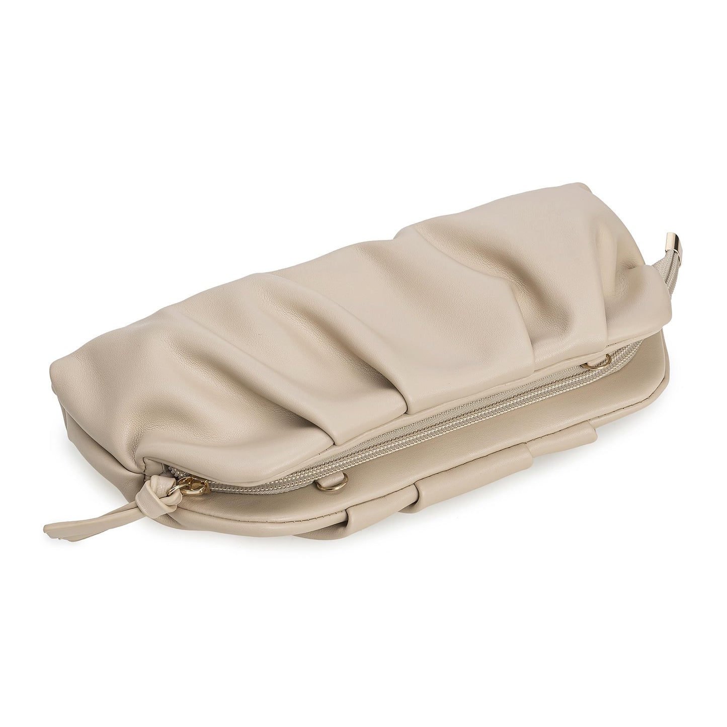 CHARMING TAILOR Chic Soft Vegan Leather Clutch Bag Dressy Pleated PU Evening Purse for Women (Beige)