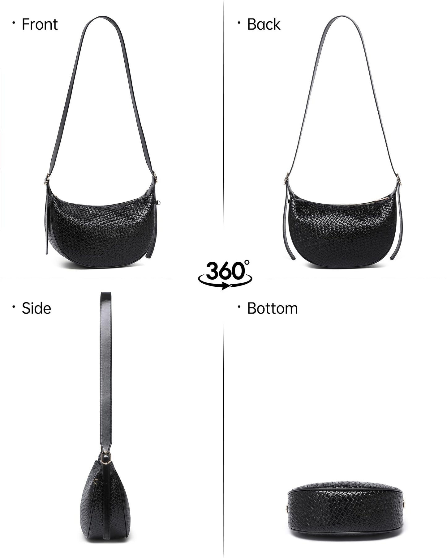 Purses for Women Woven Crescent Shoulder Bag 2PC Vegan Leather Hobo Crossbody Handbag with Small Matching Bag