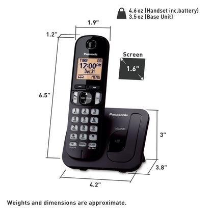 Panasonic Cordless Phone, 1.6" Backlit Display, Call Block, Speakerphone, 10 Hours Talk Time, 1 Handset - KX-TGC200B (Black)