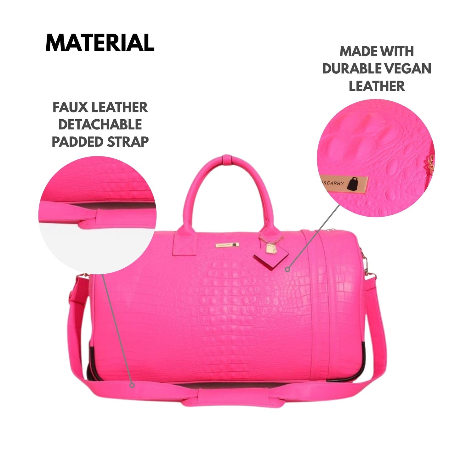 Tote&Carry Apollo 2 Large Rolling Duffle Bag with Wheels, Carry-On Roll Duffel for Travel, Gym, Sports, Daily, Weekend & All-Purpose Use for Men & Women (Crocodile Skin, Neon Pink)