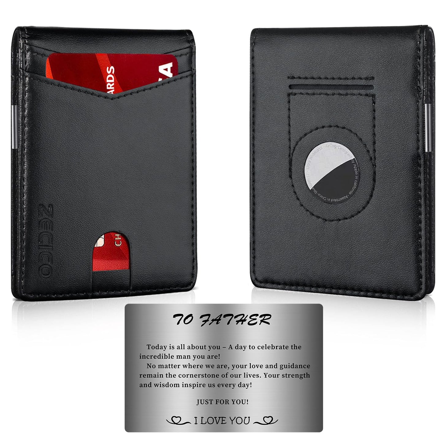 ZECICO Mens Slim Wallet Money Clip: Bifold Vegan Leather Wallets RFID Blocking Front Pocket Wallets Credit Card Holder with ID Windown Gifts for Men