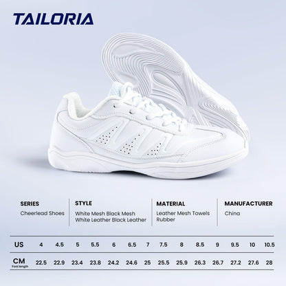 TAILORIA Cheer Shoes Girls-White & Black Cheerleading Dance Sneakers for Competition Sport Training