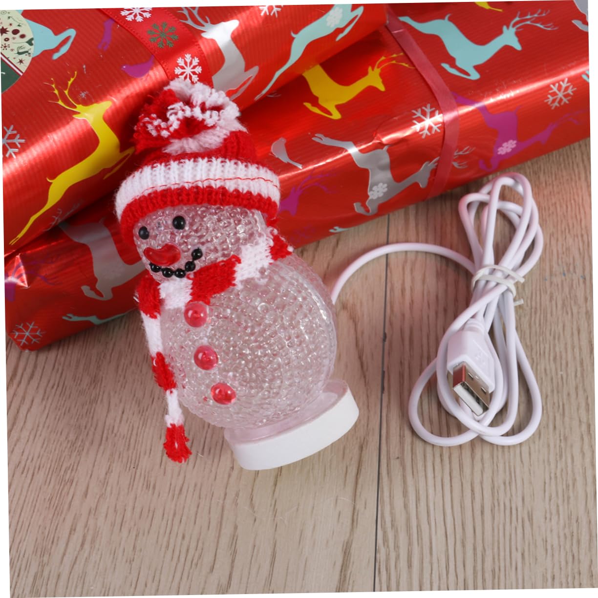 Uonlytech Christmas Snowman Night Ligh, LED Light USB Night Light Mini Glowing Snowman Desktop Ornaments for Home Bedroom Christmas