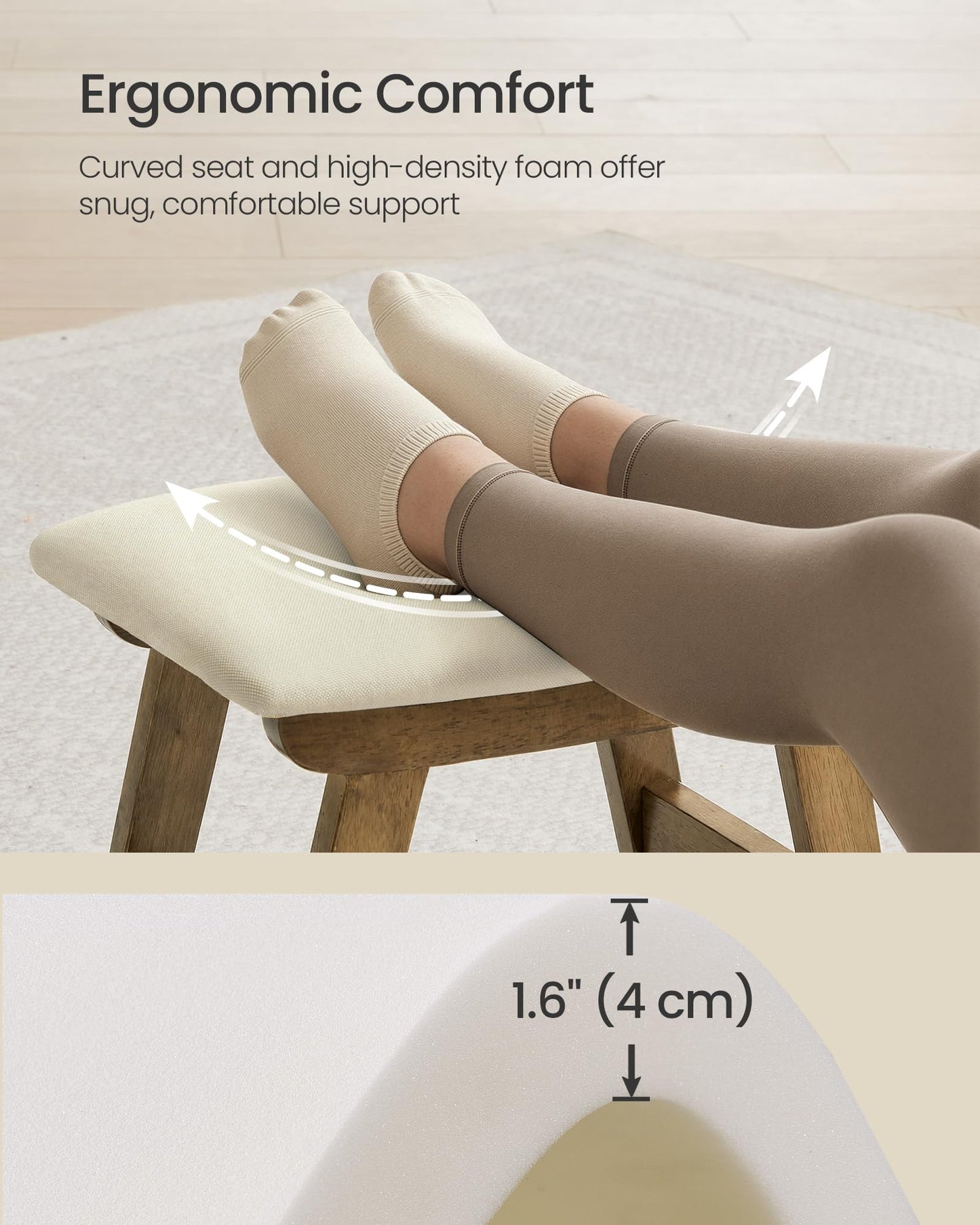 SONGMICS Foot Stool Ottoman, Padded Foot Rest Under Desk with Solid Wood Frame, Removable Cover, for Living Room, 9.8 x 15.4 x 11.8 Inches, Summer Sand and Brown ULSF052LF01