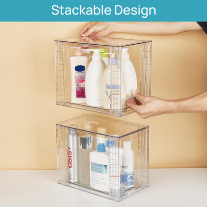 Vtopmart 4Pack Large Stackable Kitchen Pantry Storage Drawers, Clear Organizer Bins with Handles, Acrylic Drawer Organizers for Kitchen Pantry, Bathroom Undersink, Cabinet Organization and Storage