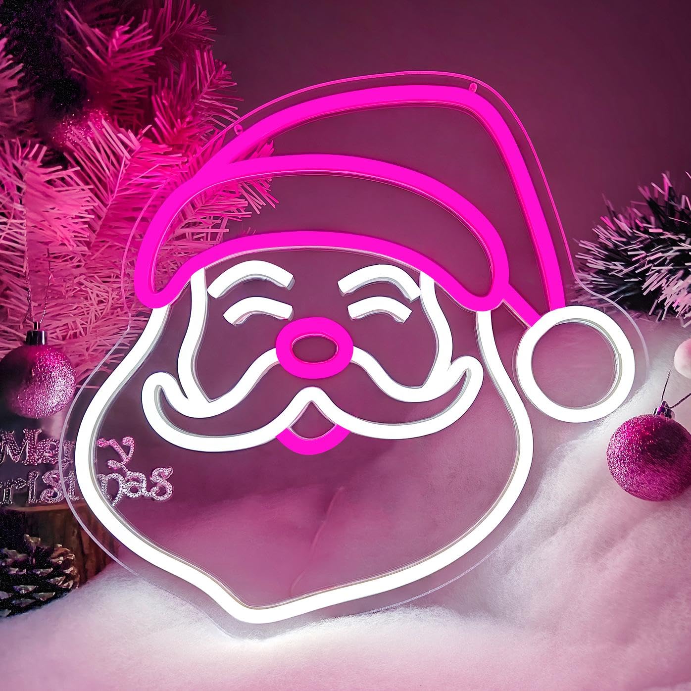 Christmas Neon Sign Pink Santa Neon Sign for Wall Decor Pink Christmas Decor Santa Claus Led Sign Xmas Neon Light Up Signs for Window Bedroom Holiday Door Party Home Winter Decoration Gift
