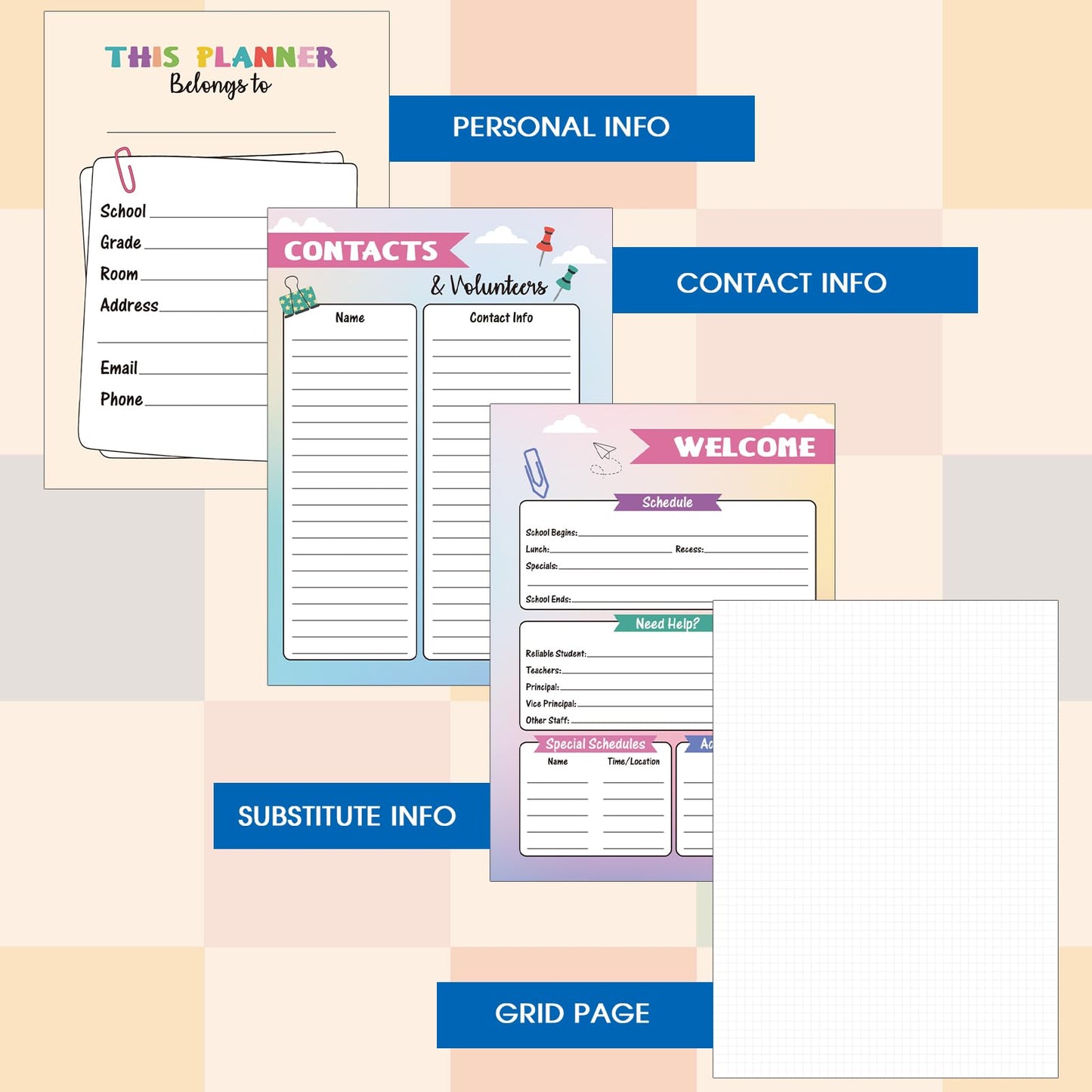 Teacher Planner - Undated Teacher Planner, 8.5" x 11", Lesson Plan Book With Stickers, Class Schedule, Weekly Calendar, Great for School