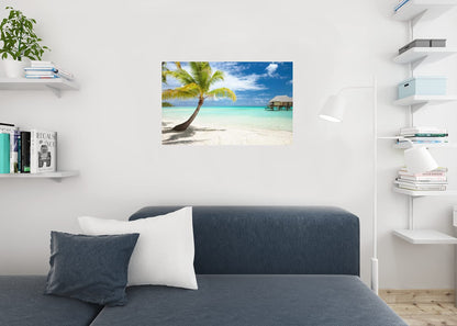Beach Art Wall Decor Coral Beach Sand Sea Palapa Tropical Palm Tree Photo Sunset Landscape Pictures Ocean Scenic Scenery Nature Photography Paradise Cool Wall Art Print Poster 36x24