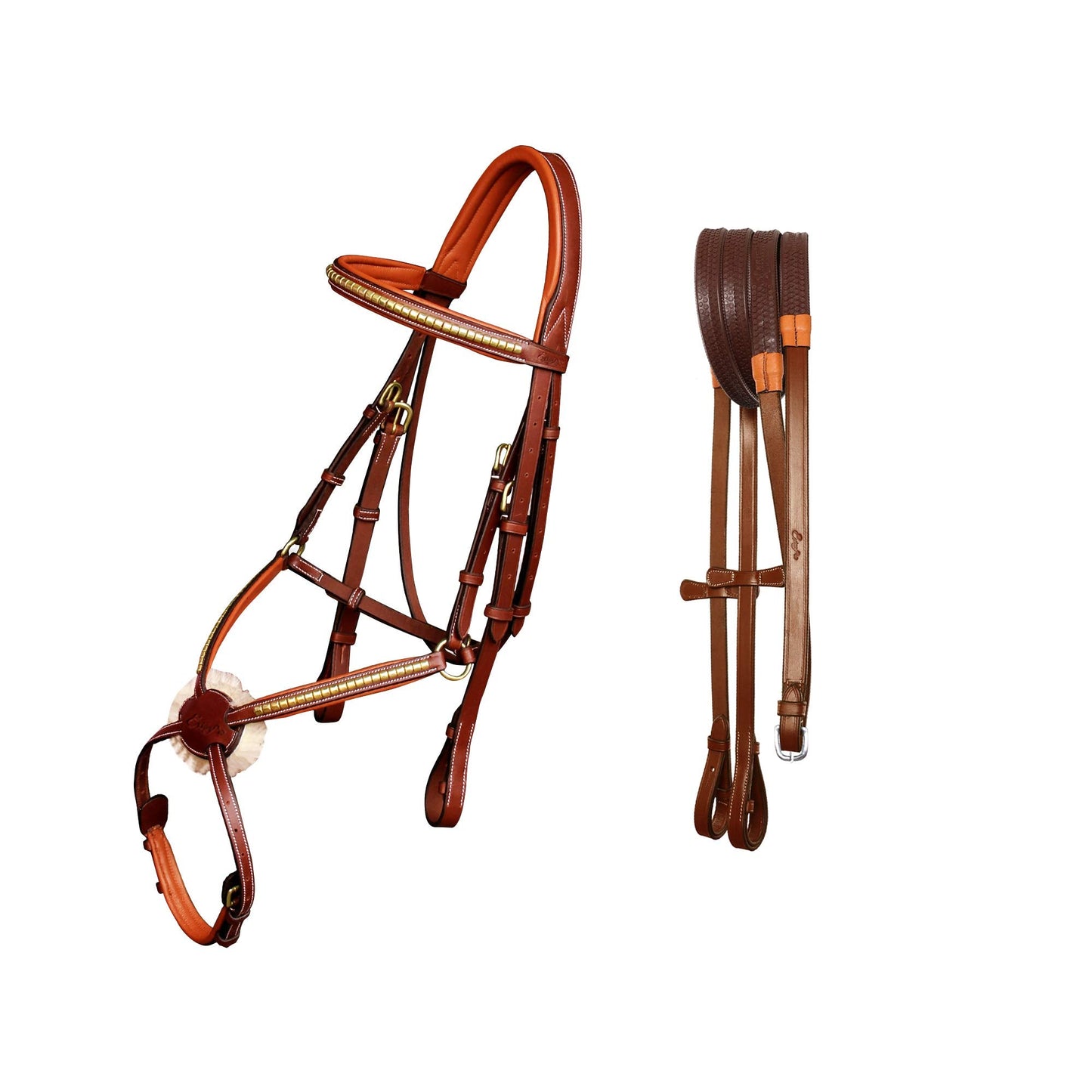 Exion Premium English Leather Figure 8 Bridle with Silver Clincher Noseband & Browband | Soft Padded Anatomical Crown Piece | Rubber Reins & Brass Buckles | Adjustable Fit | Jumping, Hunter, Eventing