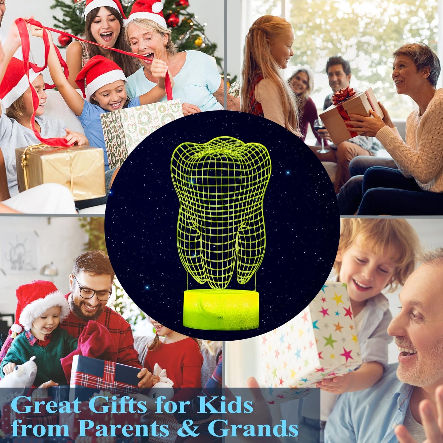 POSSHE Dental Gifts, 3D Tooth Night Light, 3D Illusion Lamp, 16 Colors Changing, Remote Control, Dimmable, Living Room Decoration, Xmas Tooth Model Gifts