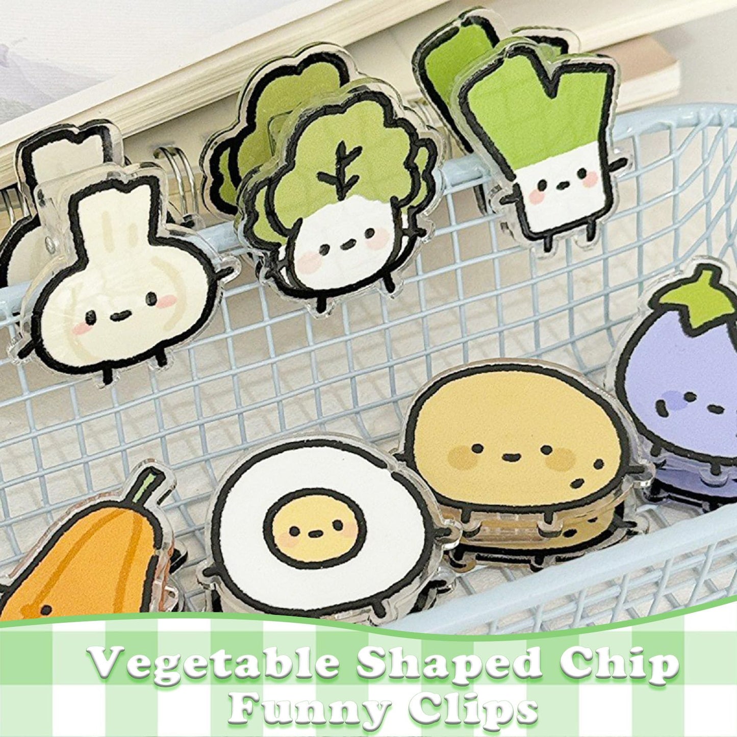 9 Pack Cute Magnetic Chip Clips Food Bag Clip Set, Vegetable Shaped Bag Clips for Snacks, Kitchen & Fridge Use, Airtight Chip Clip for Foods Storage, Kitchen Decor Gift (Vegetable)