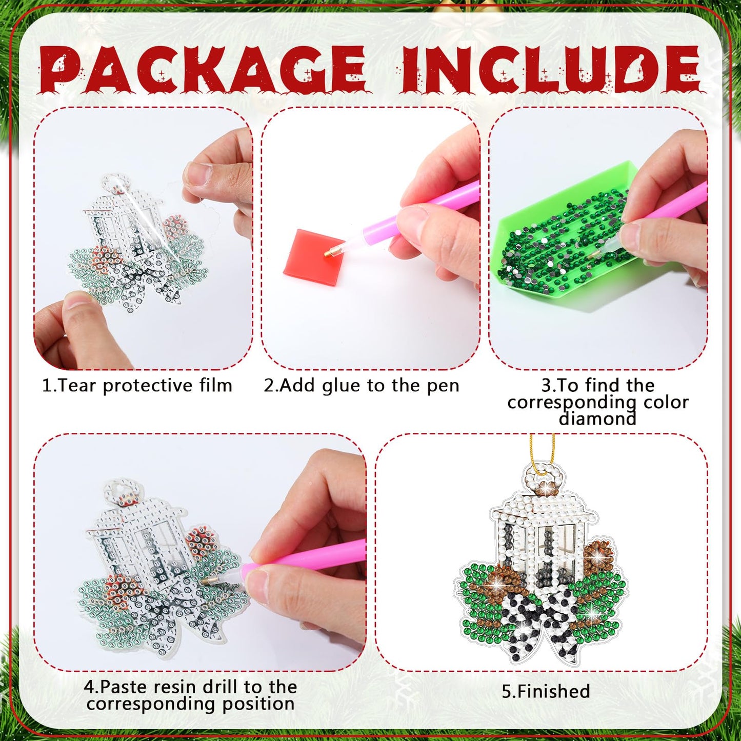Realspring 20 Pcs Christmas Diamond Art Ornaments 5d Winter Diamond Painting Tree Decorations Has Xmas Hanging Rhinestones Art Kits for Adults Beginners DIY Crafts(Gnome)