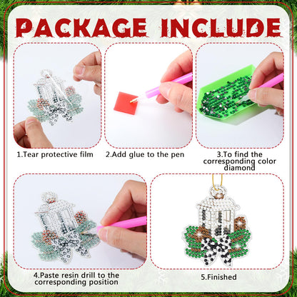 Realspring 20 Pcs Christmas Diamond Art Ornaments 5d Winter Diamond Painting Tree Decorations Has Xmas Hanging Rhinestones Art Kits for Adults Beginners DIY Crafts(Gnome)