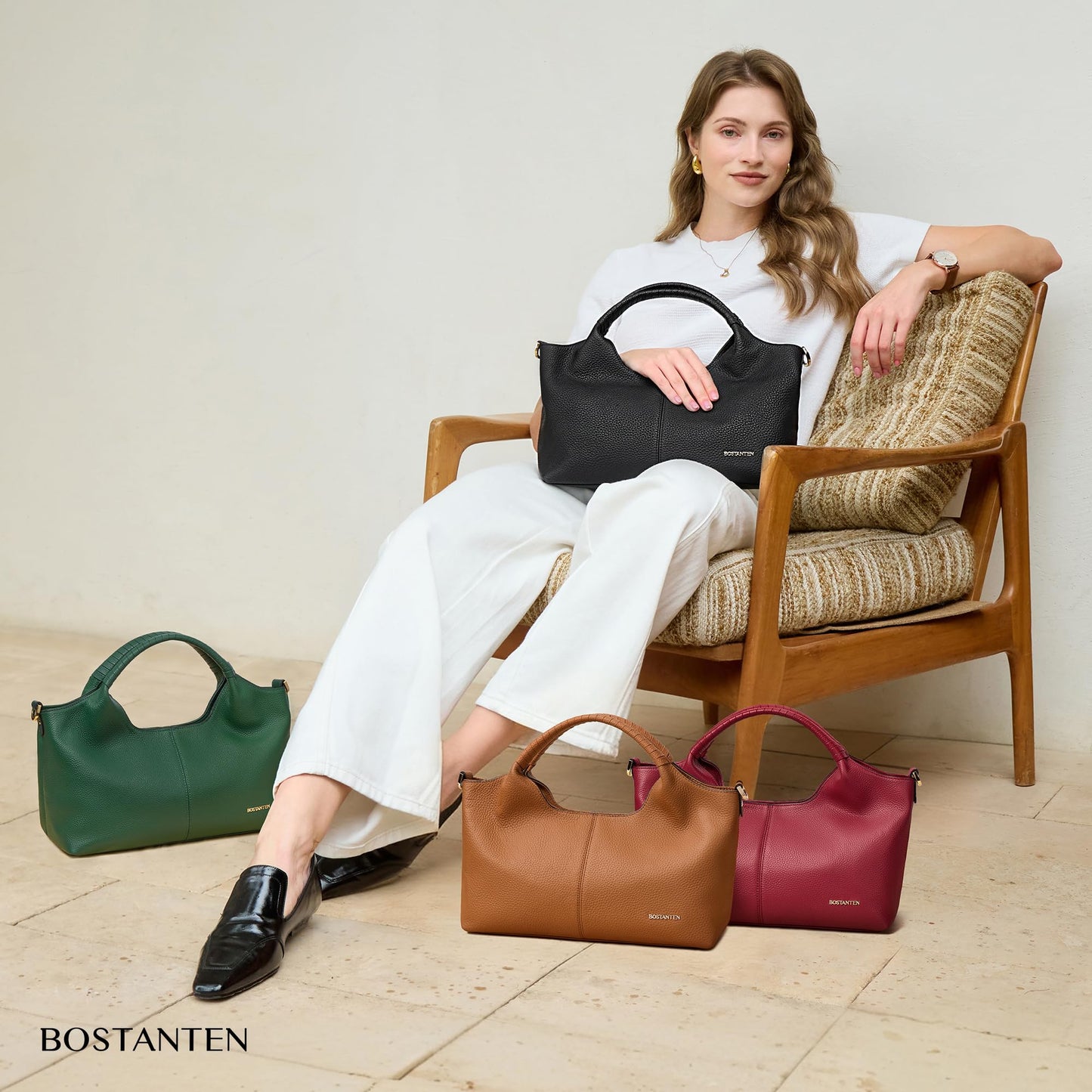 BOSTANTEN Genuine Leather Purses for Women Designer Handbags Crossbody Shoulder Bags Top Handle Satchel Black