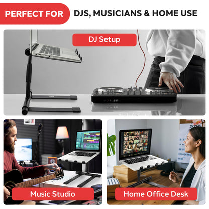 Pyle Portable Folding Laptop Stand - Standing Table with Adjustable Angle, Foldable Height and Four Prong Anti-Slip Tray for iPad, Tablet, DJ Mixer, Workstation, Gaming and Home Use - PLPTS55