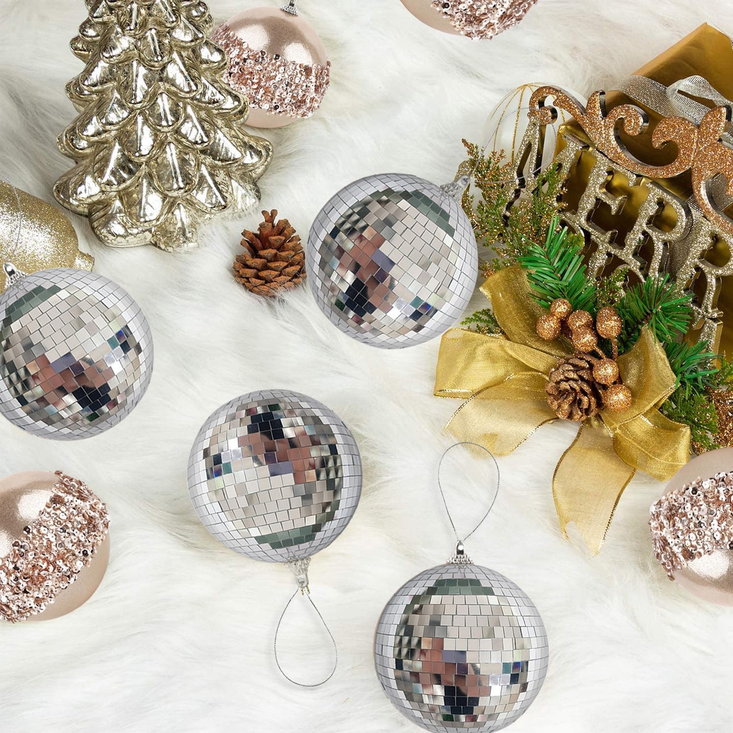 ZHANYIGY 4Pcs Christmas Balls Ornaments for Xmas Tree - Shatterproof Christmas Ball Xmas Tree Decorations Hanging Ball Silver PET 4in x 4 Pack