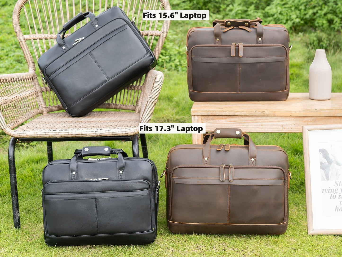 Masa Kawa Black Leather Briefcase for Men 15.6 Inch Laptop Crossbody Shoulder Messenger Professional Office Bag Attache Brief Case Handbag Gifts for Business Travel Work Lawyer, Medium