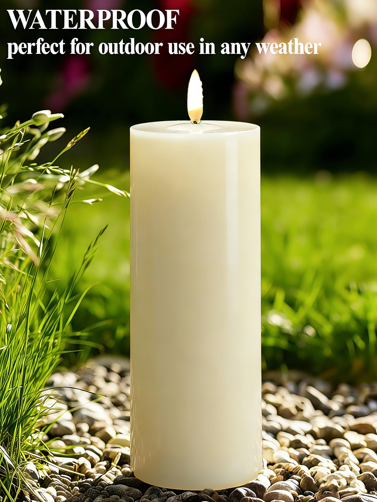 Gmnee 4"x8" Outdoor Waterproof Flameless Candles with Remote Timers Plastic