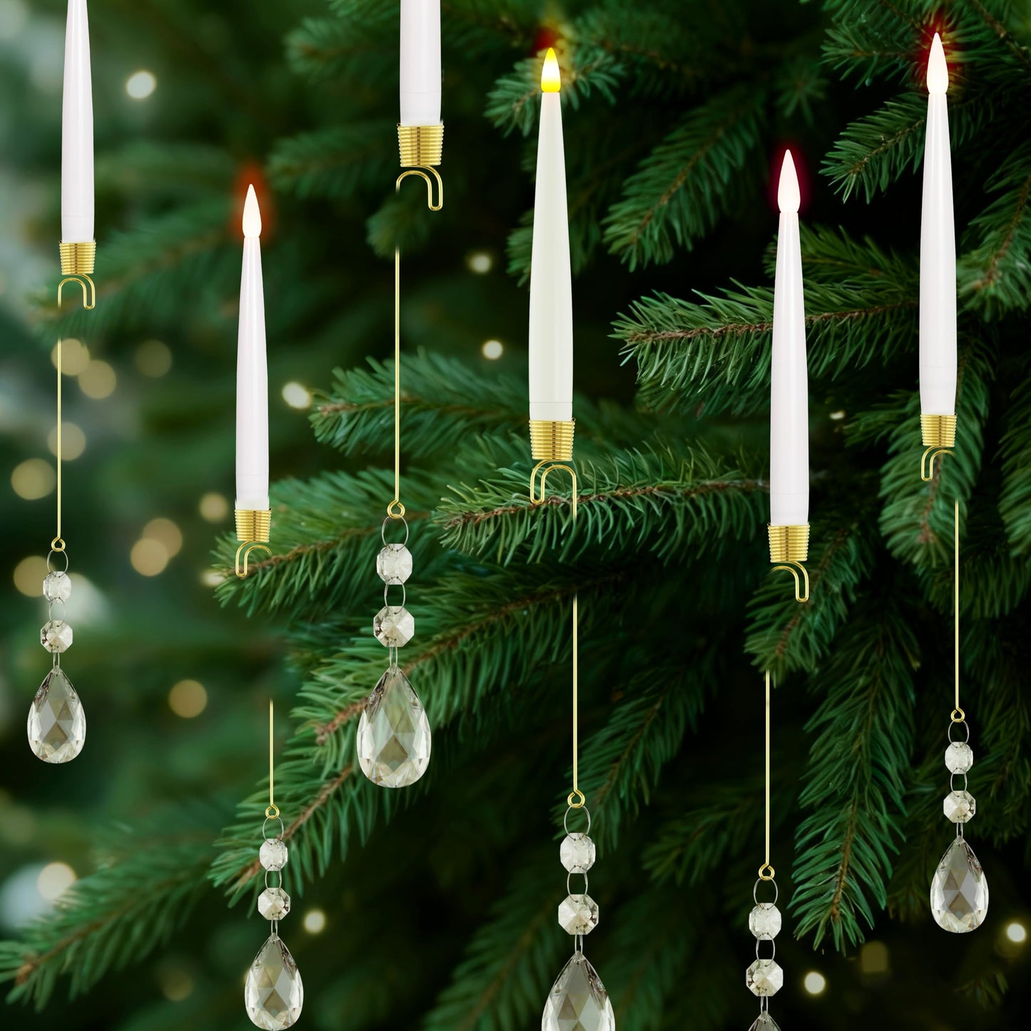 JOIONE Flameless Christmas Tree Candles with Remote, 10 Pack Battery Operated LED Candles with Suction Cup for Christmas Tree, Flickering Flame for Xmas Indoor Decor - Water Drop