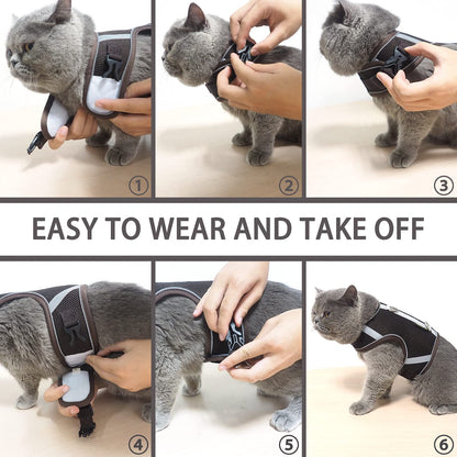 PATTEPOINT Escape Proof Mesh Cat Harness and Leash Set, Adjustable Walking Jacket Vest for Extra Kittens, Easy Control Reflective Cat Vest Harnesses for Small Medium Pets Outdoor (XS Coffee)