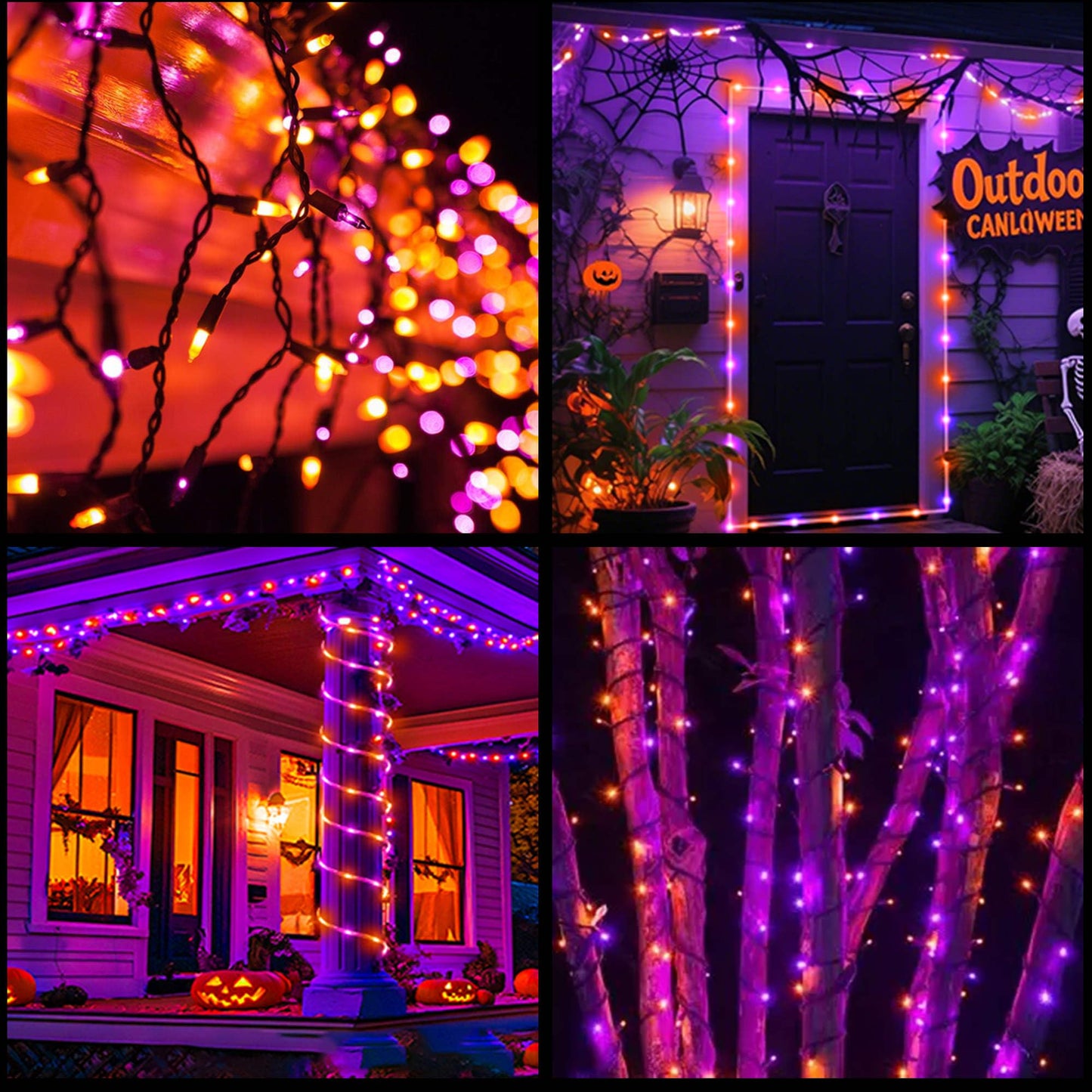 YULETIME 200 Orange Purple Halloween Lights, 2-Set 21 ft 100 ct Black Wire