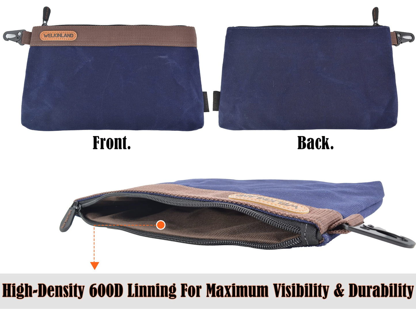 WELKINLAND Heavy-Duty Canvas Tool Pouch - 4PCS, 12" Waxed Canvas Zipper Tool Pouch